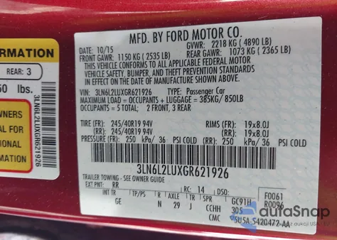 2016 Lincoln Mkz Hybrid z USA, uszkodzony, nr VIN 3LN6L2LUXGR621926